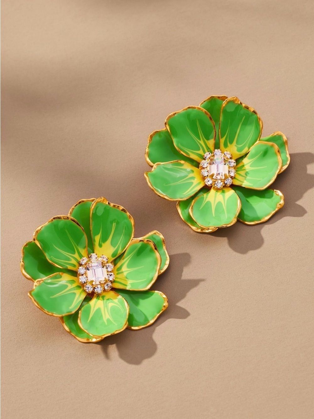 New Anthropologie The Pink Reef Hand Painted Earrings Lime Green NWT